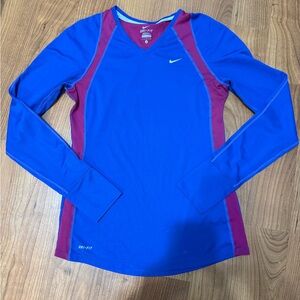 Nike Women's Vivid Blue and Red Long Sleeve Tee
